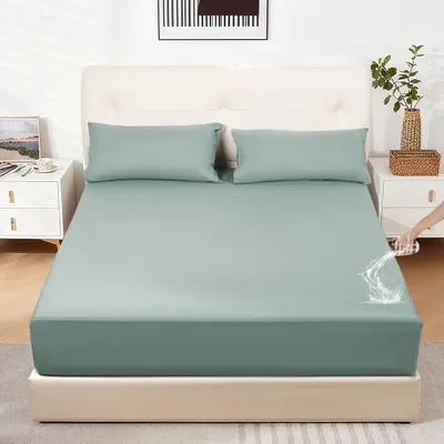 Produktbild von Wasserdichter Matratzenschoner, Atmungsaktives Spannbettlaken für Matratzen von 20-40 cm Höhe (Grün, 180 x 200 cm)
