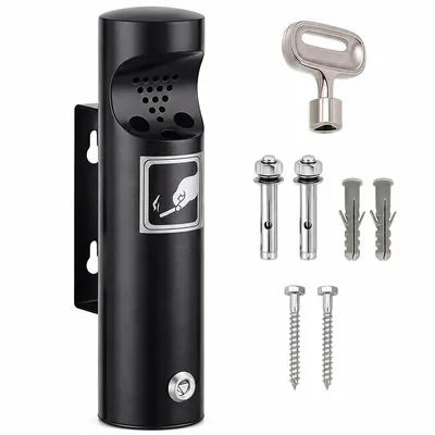 Produktbild von Schwarzer Standaschenbecher Edelstahl Outdoor groß Kapazität mit Schloss Zigarettensäule Wand Boden Hotel Büro wetterfest modern robust