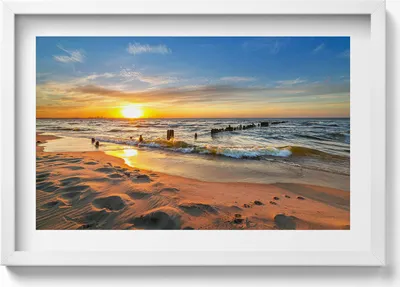 Produktbild von Sonnenaufgang über dem Meer– Wandbild mit Rahmen – Gerahmtes Bild  – Wanddekoration – 60x40 cm –  Schwarz Rahmen