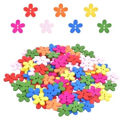 100 bunte Holzknöpfe 15 mm, 2 Löcher, Bastelknöpfe