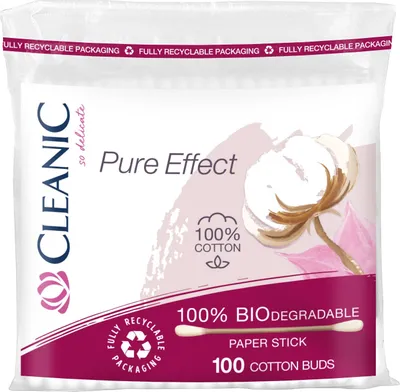Cleanic, Patyczki higieniczne Pure Effect Bio, folia, 100 sztuk