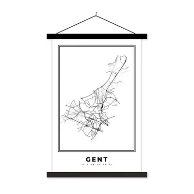 Produktbild von MuchoWow® Textilposter Stadtplan - Schwarz und weiß - Karte - Gent - Belgien 120x180 cm mit schwarzem Rahmen - Fotos