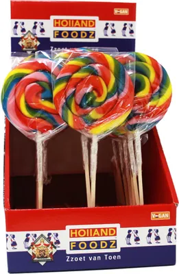 Obrázek produktu pro Holland Foodz Duhová spirálová lízátka ovocné příchutě 80g 17er display