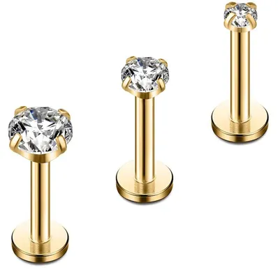 Produktbild von Piercing Ohrstecker Piercingschmuck - Set - Edelstahl - Goldfarben - Hypoallergen