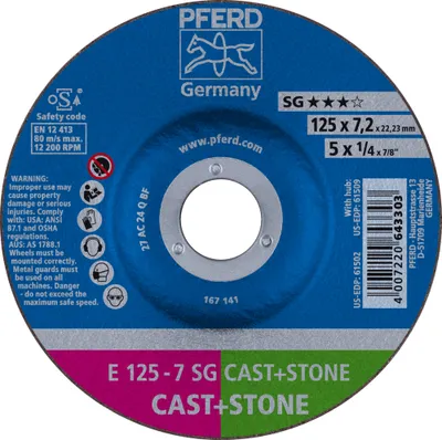 Produktbild von PFERD TOOLS Schruppscheibe E 125x7,2x22,23 mm Leistungslinie SG CAST+STONE für Guss/Stein (2)