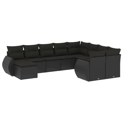 Image de vidaXL Ensemble de 10 canapés de jardin avec coussins noir poly rotin
