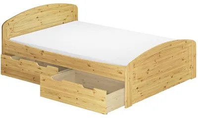 Produktbild von Funktionsbett Doppelbett Bettkasten 200x200 Holzbett Massivholz Kiefer Zubehör wählbar V-60.50-20Rollrost und Matratze inkl.