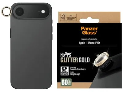 Image de Verre trempé pour iPhone Air, PanzerGlass Hoops Glitter Gold Camera Lens Protector, transparent et or