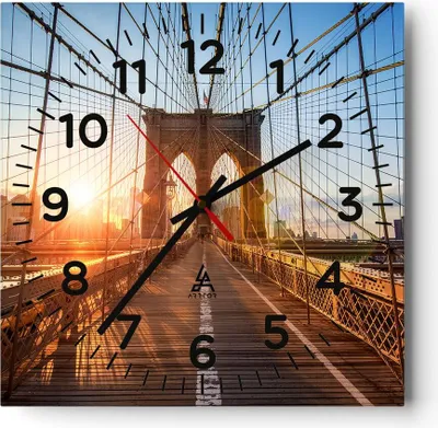 Produktbild von Wanduhr - Quadrat - Glasuhr - New York Brücke - 40x40cm - Schleichendes Uhrwerk - Lautlos - zum Aufhängen bereit - Dekoration Modern - Wanddekoration aus Glas - C4AC40x40-3707