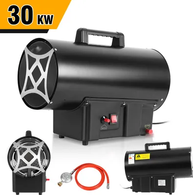 Produktbild von Izrielar Gasheizgebläse 30 kW, mit Verbindungsschlauch, Druckminderer, Turbo-Ventilator, für handelsübliche Gasflaschen, Heißluftgenerator Heizkanone Gasheizer Bauheizer Heizturbine