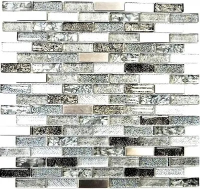 Produktbild von Mosani MOS87-IL017_f, Mosaik, Glas, Metall, Schwarz, Grau, Silber, Indoor, Rechteck, 298 mm