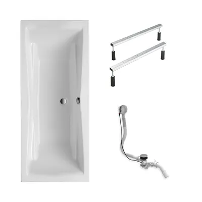 Produktbild von Schulte Badewanne 180x80 cm Komplettset mit Fußgestell und Ab- und Überlauf, Rechteckbadewanne Idro weiß aus Acryl
