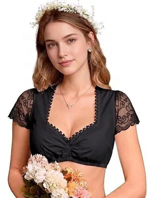 Zdjęcie produktu dla Bluzka dirndl damska z dekoltem serek krótki rękaw na