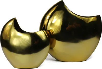 Produktbild von Dekovase 2er Set Aluminium Gold rund Metallvase 28cm und 21 cm Dekoration Blumenvase