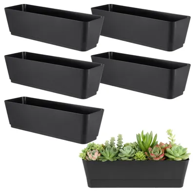 Image de Lot de 6 pots rectangulaires pour plantes, noirs, avec trous de drainage