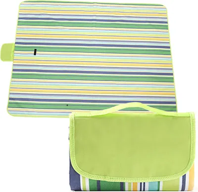 Image de Couverture de pique-nique ASKSA Couverture de plage imperméable Tapis de pique-nique lavable léger avec poignée pour la randonnée, les voyages, le camping en plein air et les parcs,vert+bleu,Taille:145x250cm