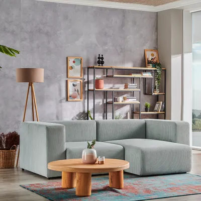 Produktbild von 2-Sitzer Sofa 'Suldal' mit Longchair Cord Hellblau