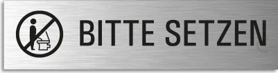 Produktbild von Türschild Bitte setzen WC Schild Hinweisschild mit Piktogramm Aluminium Edelstahloptik 160x40 mm selbstklebend
