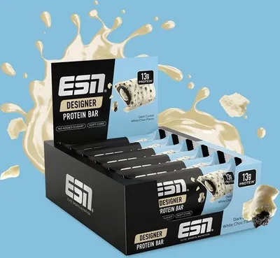 Produktbild von ESN Designer Bar Dark Cookie White Chocolate Proteinriegel, 12er Pack (12 x 45g Riegel)