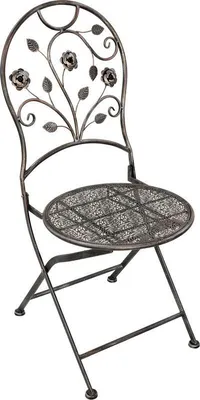A single folding chair with a decorative floral design on a white background.