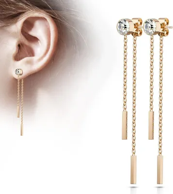 Produktbild von Ohrstecker mit Kette: Edelstahl Ohrringe mit Zirkonia Kristall Roségold