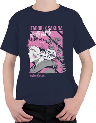 Obrázek produktu pro FUCK YOU Jujutsu Kaisen Itadori Yuji Sakuna Anime Aesthetics Pink Uni dětské tričko, námořnická modrá, 128 mm