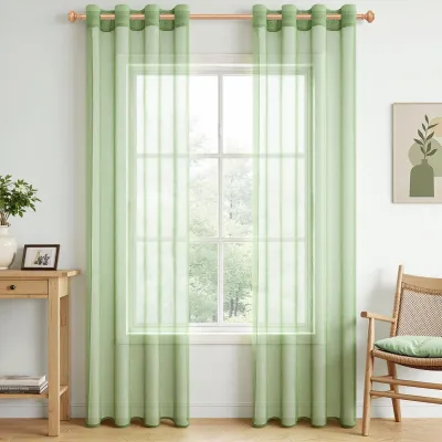 Image de Rideaux voilés - Ensemble de 2, rideaux transparents verts, 140 x 240 cm