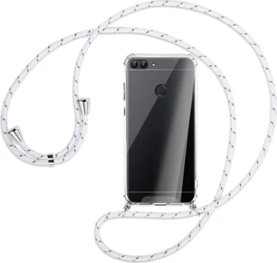 Produktbild von Handykette Backcover-Schutzhülle mit Band (Metall silberfarben) für Huawei P smart / Enjoy 7S - weiß/grau