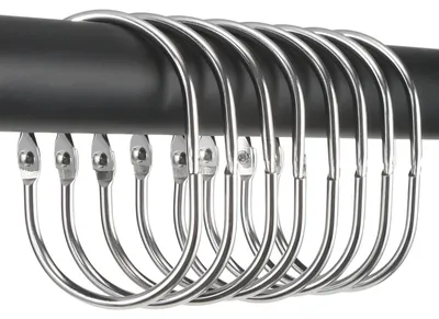 Produktbild von Set mit 12 Duschvorhangösen aus Metall, mit Haken und Schnappverschluss