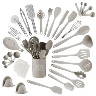 Image de Ensemble d'accessoires de cuisine - Ensemble de 43 pièces en silicone - Couleur kaki