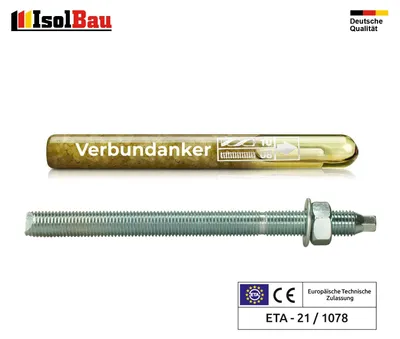 Set Verbundankerpatrone M8 + Ankerstange M8 x110mm Verzinkt ETA Mörtelpatrone