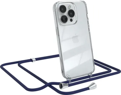 Produktbild von EAZY CASE Handykette kompatibel mit Apple iPhone 14 Pro, Handyhülle mit Umhängeband, Handykordel, Schutzhülle Clear, Band in Blau
