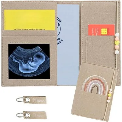 Produktbild von Famanu Schutzhülle für Mutterpass - aus hochwertigem Filz - Organizer mit Fächern - Regenbogen-Design