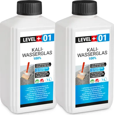 Produktbild von Kaliwasserglas 2L Pur Betonversiegelung Holzschutz Imprägnierung Grundierung Verfestung Unverdünnt Level+ RM01