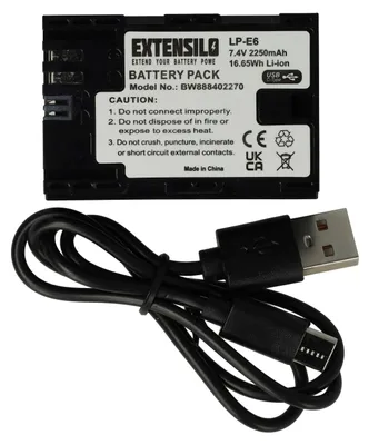 Produktbild von EXTENSILO Akku kompatibel mit Canon EOS R5 Mark II, 80D, R5, R6, 7D Mark II, 70D, 90D, R, 6D Mark II, R5 C, 7D Kamera (2250 mAh, 7,4 V, Li-Ion), USB-C Buchse