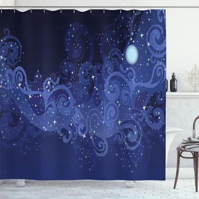 Immagine prodotto di ABAKUHAUS Tenda da doccia magica, notte mistica e magica astratta con stelle, luna e Via Lattea, 175 x 180 cm, blu indaco violetto