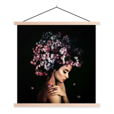 Produktbild von MuchoWow® Textilposter Blossom - Frau - Rosa - Luxus 120x120 cm mit holzfarbenen Rahmen - Textil-Poster