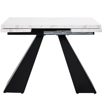 Produktbild von Flieks Esstisch ausziehbar, Ausziehtisch mit Säulenbeinen, breite Arbeitsfläche, Tisch für Esszimmer Wohnzimmer Büro, weiß