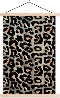 Produktbild von MuchoWow® Textilposter Pantherdruck - Schwarz - Grau 60x90 cm mit holzfarbenen Rahmen - Textil