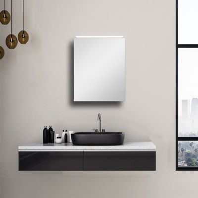 Spiegelschrank Bad mit Beleuchtung TALOS Mirage 50 x 60 cm - feuchtraumgeeignet durch hochwertigem Aluminium-Korpus - Badezimmer Spiegelschrank