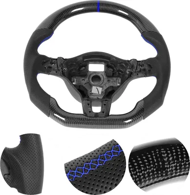 Obrázek produktu pro Volant z uhlíkových vláken s perforovanou nappa kůží, vhodný pro MK6 GTD/R 2009–2013, modré švy