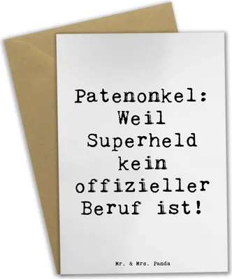 Produktbild von Mr. & Mrs. Panda Klappkarte Spruch Patenonkel Superheld - Weiß - Geschenk, einladungskarten, Patengeschenke, Geburtstage, osterkarten, Heldentaten, Familie, Handarbeit