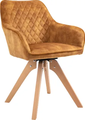 Produktbild von SalesFever Armlehnstuhl | drehbar | Bezug Vintage Samt-Velours | Gestell Buche-Holz | B 59 x T 61 x H 85 cm | goldfarben-natur