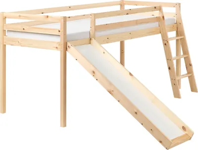 Obrázek produktu pro BELIANI Dětská vyvýšená postel z bílého borovicového dřeva 90 x 200 cm s roštem skluzavka pro děti