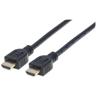 Produktbild von Manhattan 353946 3 m HDMI AV-Kabel für TV, Audio-/Video-Gerät, Spielkonsole, Blu-ray-Player, PC - Zweiter Anschluss: 1 x 19-pin HDMI Digital Audio/Video - Male - 18 Gbit/s - Unterstützt bis zu1920 x 1080 - Abschirmung - Golden Beschichteter Kontakt - 30 AWG - Schwarz