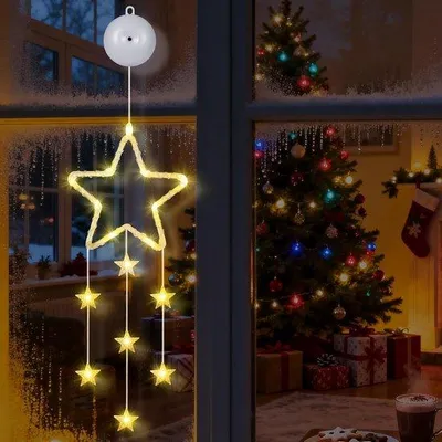 Productafbeelding van Kerstster Raamverlichting - Hanglamp LED - Feestelijke Decoratie - 8 Verlichtingsmodi - 18 Lampjes - Warmwit