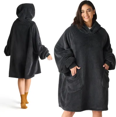 Produktbild von Hoodie Decke mit Ärmeln - Kuschelpullover als Geschenke für Frauen - Tragbare Decke zum Anziehen Erwachsene Kuscheldecke mit Ärmeln Weich Warm Geschenke für Freundin Mütter, Anthrazit 95x85cm