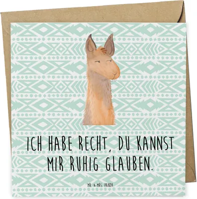 Produktbild von Mr. & Mrs. Panda Grußkarte Lamakopf Genervt - Aztekenblau - Geschenk, Recht haben, Freundin, Klappkarte, Glückwunschkarte, Büro, doppelkarte, Beste, Lama, Lamas