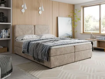 Produktbild von Boxspringbett 140x200 BOHO Bouclé Cappuccino inkl. Topper, 2 Matratzen & 2 Bettkästen | Hotelbett Polsterbett