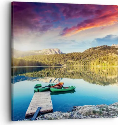 Produktbild von Bild auf Leinwand - Leinwandbild - See Berge Wasser - 40x40cm - Wand Bild - Wanddeko - Wandbilder - Leinwanddruck - Bilder - Kunstdruck - Wanddekoration - Leinwand bilder - Wandkunst - AC40x40-3595